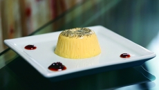 Vanilla Banana Flan with Raw Chocolate Sauce